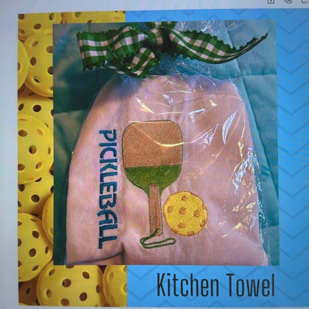 Pickleball embroidered decorative dish towel, handmade